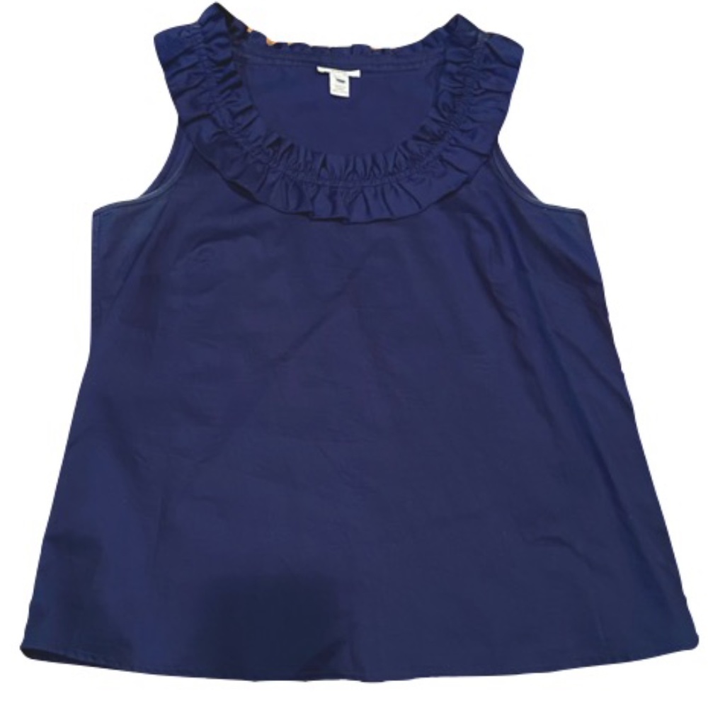 J. Crew Navy Poplin Ruffled Collar Blouse.